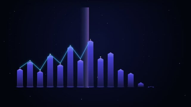 Futuristic digital bar chart and line graph data tech visualization