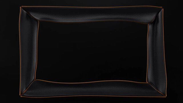 Black Leather Border with Golden Trim Around Empty Dark Copy Space