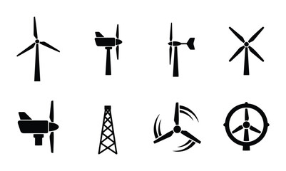 Fototapeta premium Wind Turbine Icons Set, Renewable Energy Generators, Clean Power Technology Vector Graphics