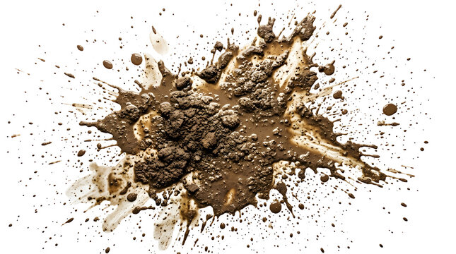 Wet mud splash isolated on a transparent background for graphic design and texture overlays