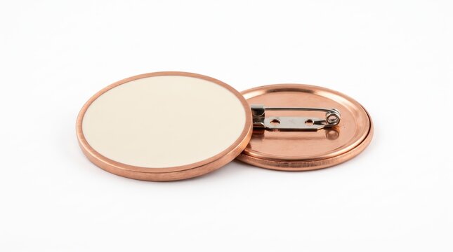 Blank copper pin button badge mockup front and back view isolated on white background ready for custom design logo branding promotional merchandise product template graphic resource