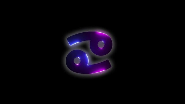Cancer zodiac sign in neon style, transparent background