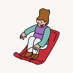 Obraz premium Cartoon illustration of a smiling young girl sliding down a red slide