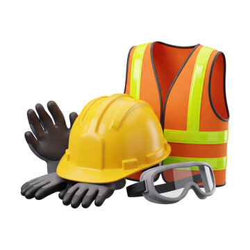 Construction safety gear with hard hat vest and gloves
