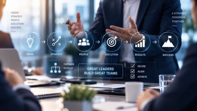 Business leader presenting strategy in a meeting room