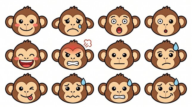 cartoon monkey emoji vector icons