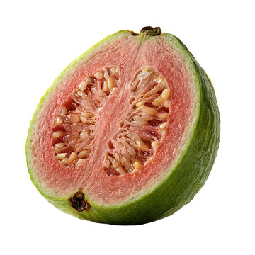 Fresh Psidium guajava cross section revealing thick juicy slice on transparent background