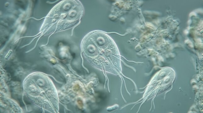 Microscopic view of giardia lamblia protozoan parasites
