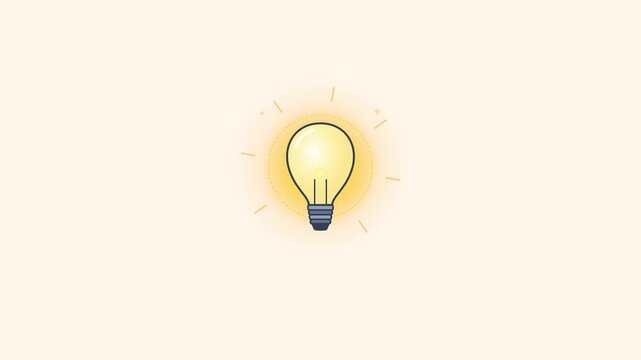 Glowing Light Bulb Icon Representing Creative Idea Generation and Problem Solving Strategy in Minimalist Vector Art Style