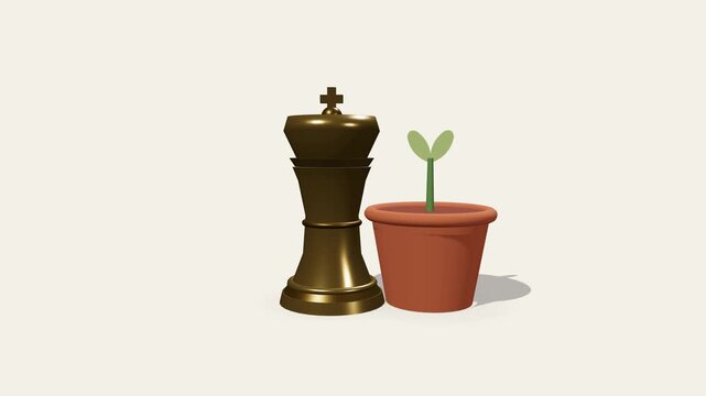 Golden king and sprout representing strategic business growth and leadership success