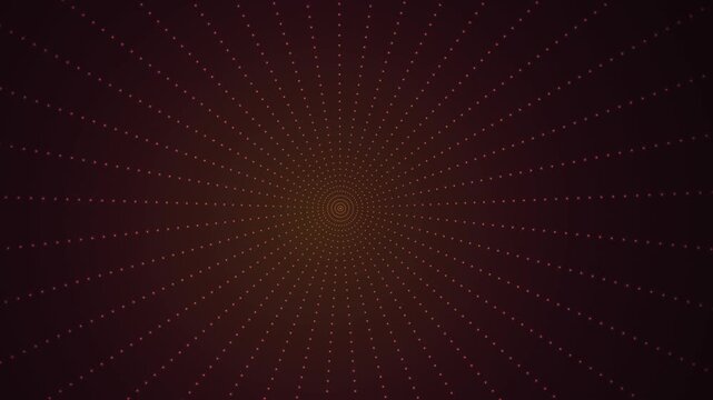 Abstract dark red dotted radial tunnel motion background, seamless looping geometric pattern