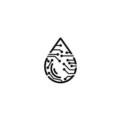 Obraz premium Digital water drop logo with circuit board pattern on white background