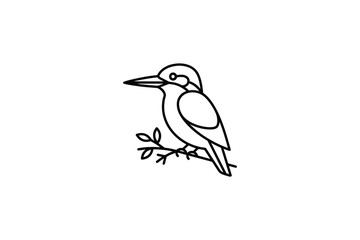 Fototapeta premium Minimal Bird Perched on Branch Line Drawing.