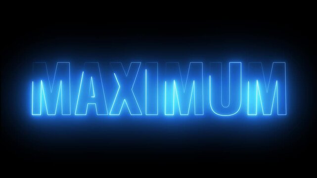 Neon maximum sign with glowing electric blue lettering on dark background for tech branding
