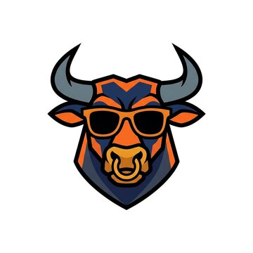 Cool Bull Mascot Wearing Orange Sunglasses
