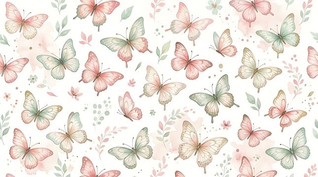 Seamless pattern with cute butterflies in soft pink and grey colors for textile design and decorative wallpaper print