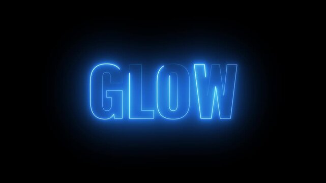 Neon glow sign spelling glow with vibrant blue light against dark background for branding and advertising