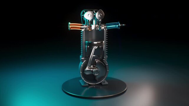 Four stroke engine cutaway in a seamless 3D animation loop