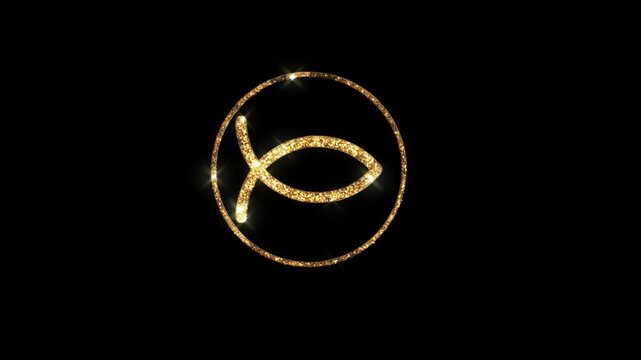 Golden banner Christian fish sign, religion and faith, transparent background