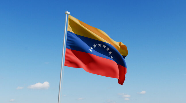 Wavy Venezuelan Flag and Clear Blue Sky