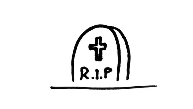 Tombstone Doodle Line Art, Hand Drawn Gravestone Illustration, R.I.P Cross Headstone Drawing