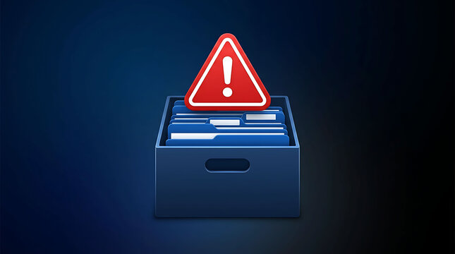 Data corruption risk conceptual icon with file storage box and warning sign