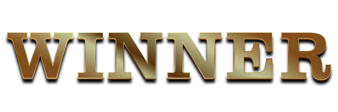 Gold metallic texture winner text effect with elegant serif typography isolated PNG