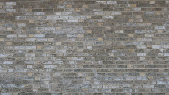Clinker brick facade texture. Uniform horizontal masonry featuring a m&eacute;lange effect in shades of gray-beige and brown. A high-quality building material suitable for loft and modern styles.