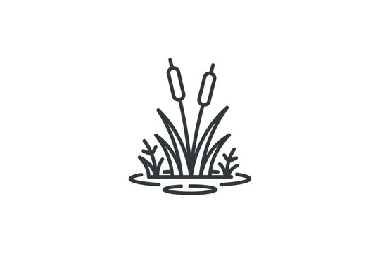Minimal cattail reed plant line icon.
