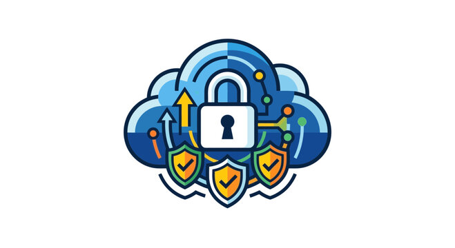 Cloud security icon representing cyber protection data privacy and secure network infrastructure for modern digital business applications.