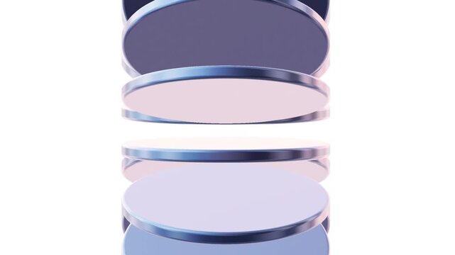 Metallic 3D render Rotating Vertical Glass Discs Stack Seamless Loop Video, Abstract Cylinder Technology Motion Graphics, Sleek Chrome Axis Spin &ndash; Column of glossy metallic