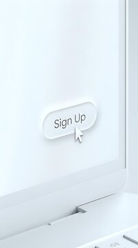 Smartphone screen displaying sign up button with cursor pointer, user registration interface