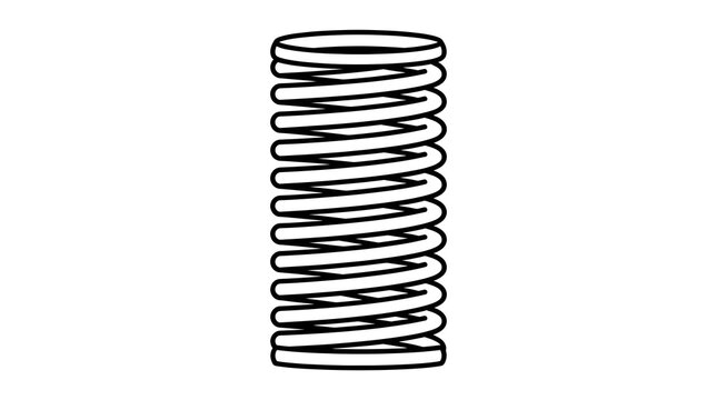 Black and white line art vector illustration of a metal coil spring. Industrial mechanical part concept isolated on white background.