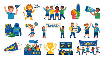Fototapeta premium School Spirit And Teamwork Flat Vector Illustrations - Sports Championship Celebration