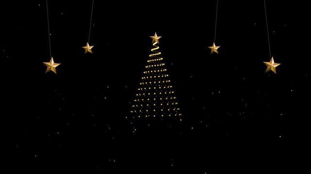 Golden glowing abstract Christmas tree with hanging stars video