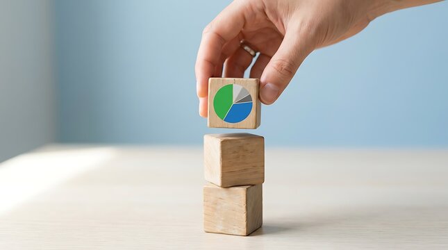 Hand stacking wooden blocks with chart