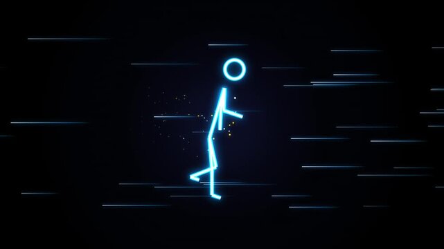 Neon stick figure walking fast with motion blur lines video