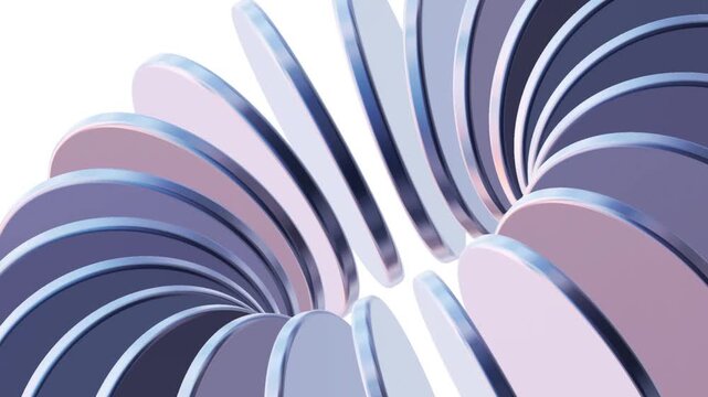 Metallic 3D render Rotating Curved Glass Discs Wave Seamless Loop Video, Abstract Close-up Torus Motion Graphics, Minimalist Chrome Axis Spin &ndash; Dynamic macro view of overlapping metallic slatted discs