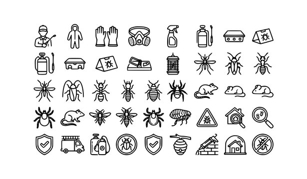 Pest Control Services and Extermination Outline Icons Set Editable Vector EPS10