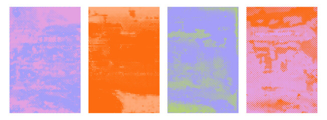 Fototapeta na wymiar Retro punk halftone texture vector poster backgrounds set colorful grunge overlay urban collage aesthetic design