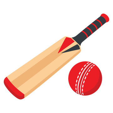 Cricket bat and red ball ready for a game