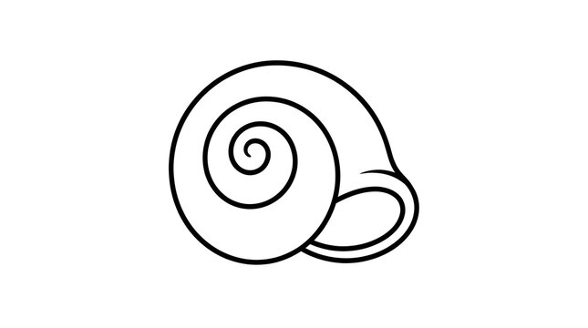 Black and white line art illustration of a round, spiral snail shell.