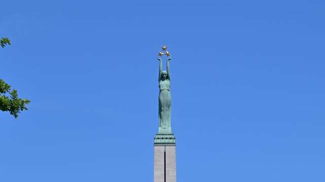 Freedom Monument in Riga Latvia standing against a blue sky