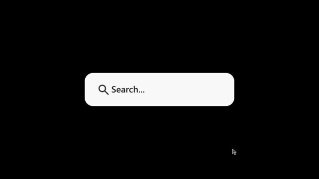 Minimalist search bar interface animation with magnifying glass icon on black background
