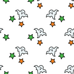 Fototapeta premium Cute Halloween Ghost and Stars Seamless Vector Pattern Background