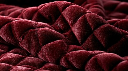 Obraz premium Plush Velvet Fabric: A close-up shot reveals the luxurious texture of deep red velvet fabric, intricately quilted in a diamond pattern, evoking warmth and comfort.