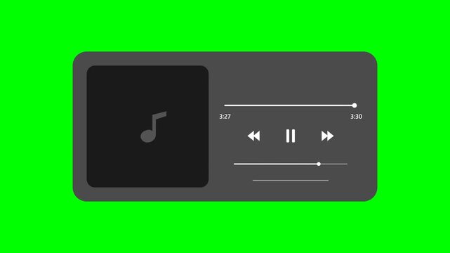 Minimalist music player interface with progress bar on green screen
