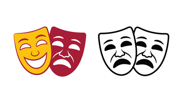 Cute comedy and tragedy theatre masks representing happy and sad emotions for theatrical performances and drama arts