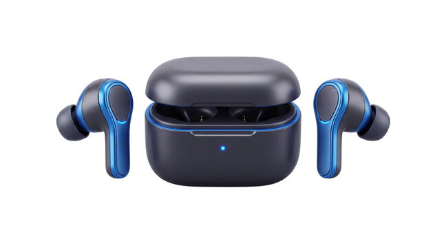Wireless earbuds with charging case png solated on transparent background