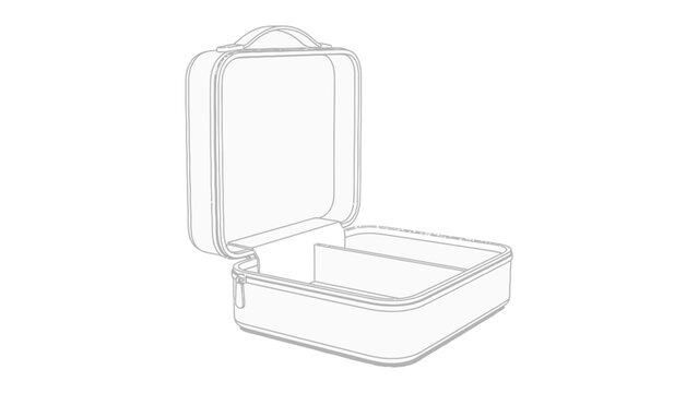 Empty Travel Case: A simple line drawing of an open travel case with a handle and two compartments, ready to be packed for a journey.